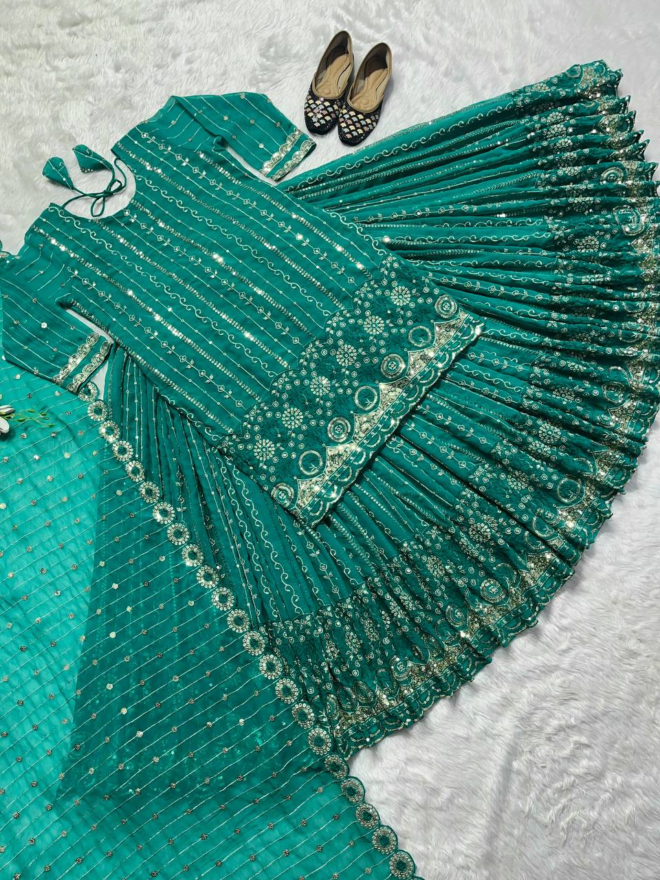 Vibrant Rama Green Gilded Peplum Set